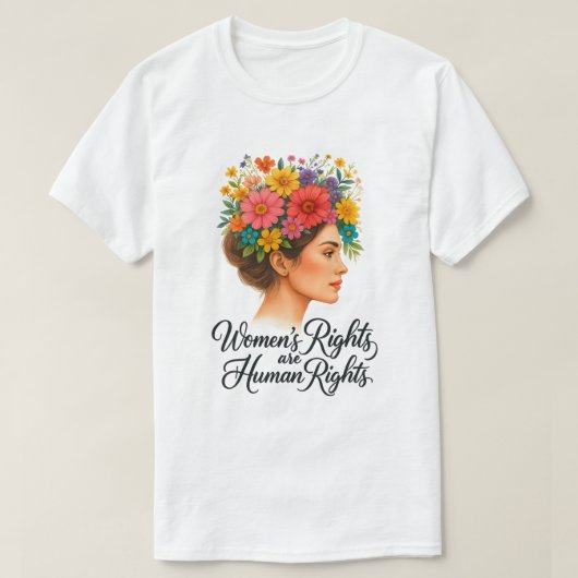 フラワーパワー 女性の権利は人権 Tシャツ (デザイン正面)
