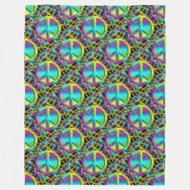 フラワーパワー – 色鮮やかな平和サイン模様1 フリースブランケット