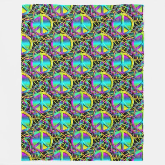 フラワーパワー – 色鮮やかな平和サイン模様1 フリースブランケット (正面)