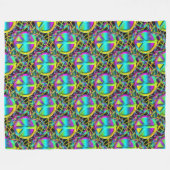 フラワーパワー – 色鮮やかな平和サイン模様1 フリースブランケット (正面(横))