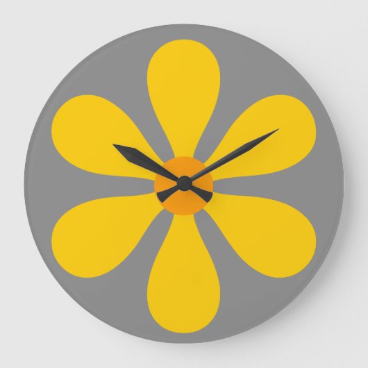 フラワーパワー – 黄色 ラージ壁時計 (正面)