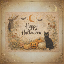 フラワーパンプキン ビンテージ ボホー ハロウィン シーズンポストカード
