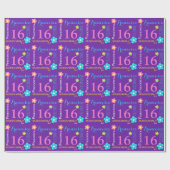 フラワーパーソナライズされたネーム16歳の誕生日の折り返し ラッピングペーパー (フラット)