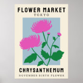 フラワーパーソナライズされたマーケット誕生フラワーアートプリント ポスター (正面)