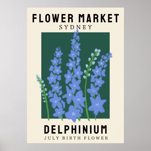 フラワーパーソナライズされたマーケット誕生フラワーアートプリント ポスター (正面)