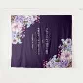 フラワーパープル水彩ウェディングパーソナライズド タペストリー (正面(横))