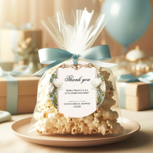 フラワーパールとプロセッコのブライダルシャワーフェイバータグ フェイバータグ