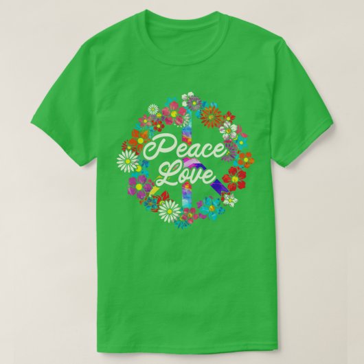 フラワーヒッピー平和サイン1 Tシャツ (デザイン正面)