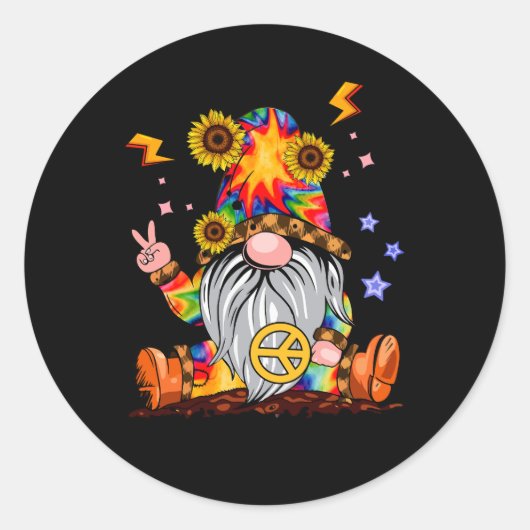 フラワーヒッピー格言絞り染め格言ピースサイン格言 ラウンドシール (正面)