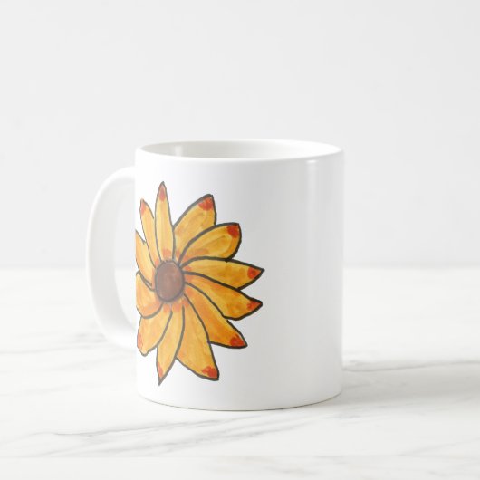 フラワーヒマワリ黄手描き コーヒーマグカップ (正面左)