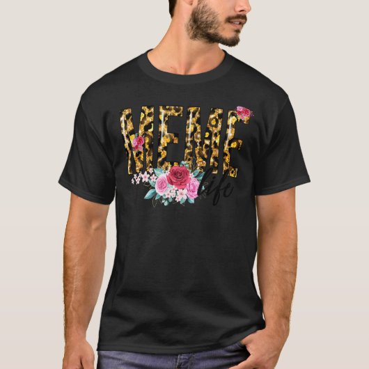 フラワーヒョウ印刷ミームライフ母の日の女性 Tシャツ (正面)