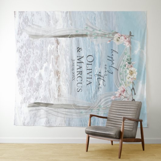 フラワービーチアーバーウェディングフォトバックドロップ タペストリー (インサイチュ(横))