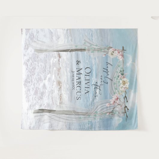 フラワービーチアーバーウェディングフォトバックドロップ タペストリー (正面(横))