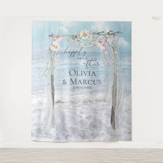 フラワービーチアーバーウェディングフォトバックドロップ タペストリー (正面)