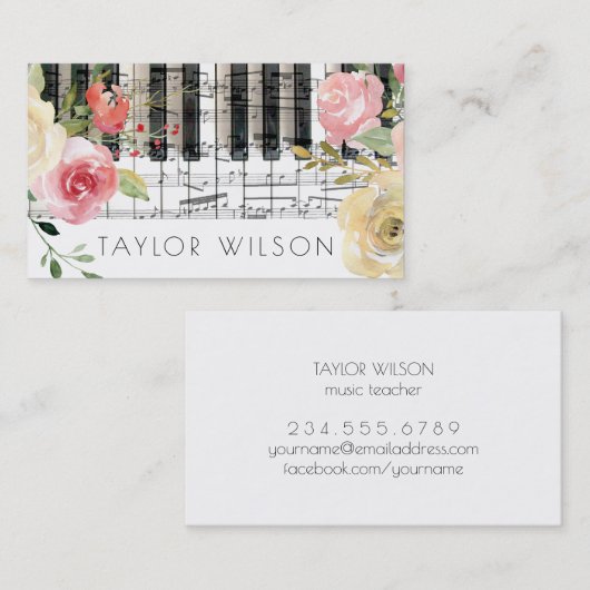 フラワーピアニスト音楽先生 名刺 (正面/裏面)