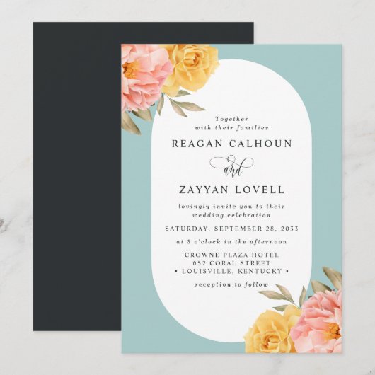 フラワーピオニー ローズ スプリング ウェディング 招待状 (正面/裏面)