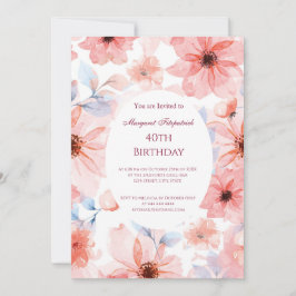 フラワーピンクお誕生日パーティー 招待状