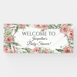 フラワーピンクのローズフラワーズ BOHO オーベイビーガールシャワー 横断幕