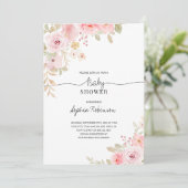 フラワーピンクの水彩ガールベイビーシャワー 招待状 (スタンド正面)