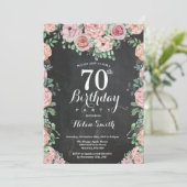 フラワーピンクの芍薬 70歳の誕生日 ブラックボード 招待状 (スタンド正面)