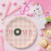 フラワーピンクの「HOME」タイポグラフィー ファームハウス ペーパープレート (パーティー)