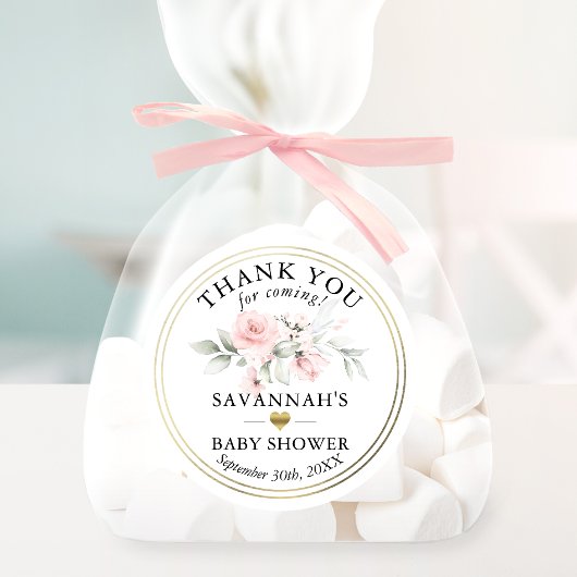 フラワーピンクゴールドベイビーサンクス | 女の子 ラウンドシール
