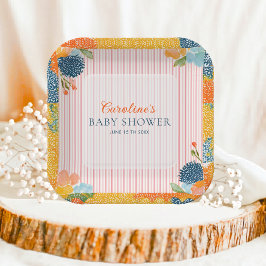 フラワーピンクストライプのBaby+in+Bloomベビーシャワー ペーパープレート