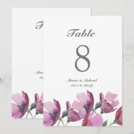 フラワーピンクパープル水彩ウェディングテーブルナンバー 招待状