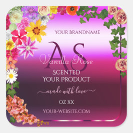 フラワーピンクパープル製品ラベル 現代のモノグラム スクエアシール