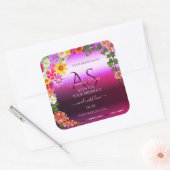 フラワーピンクパープル製品ラベル 現代のモノグラム スクエアシール (封筒)