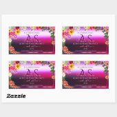 フラワーピンクパープル製品ラベル 現代のモノグラム 長方形シール (シート)