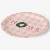 フラワーピンクブラッシュ「HOME」タイポグラフィ ファームハウス ペーパープレート (アングル)