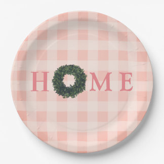 フラワーピンクブラッシュ「HOME」タイポグラフィ ファームハウス ペーパープレート