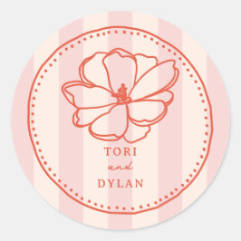 フラワーピンク熱帯ストライプ性結婚 ラウンドシール