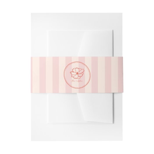 フラワーピンク熱帯ストライプ性結婚 招待状ベリーバンド (正面例)