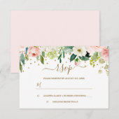 フラワーピンク・ピーチ・ゴールドのコンフェッティ　出欠お返事ください 出欠カード (正面/裏面)