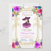 フラワーピンク&金ゴールドトレアノスメキシコ 招待状 (正面)