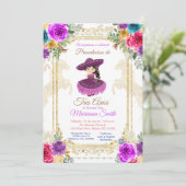 フラワーピンク&金ゴールドトレアノスメキシコ 招待状 (スタンド正面)