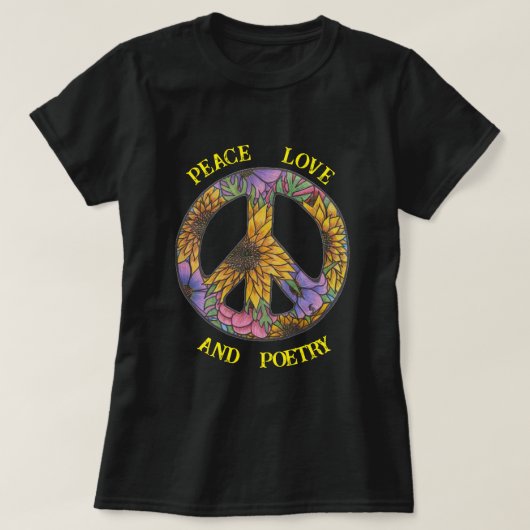 フラワーピースサイン 平和 愛 詩 Tシャツ (デザイン正面)
