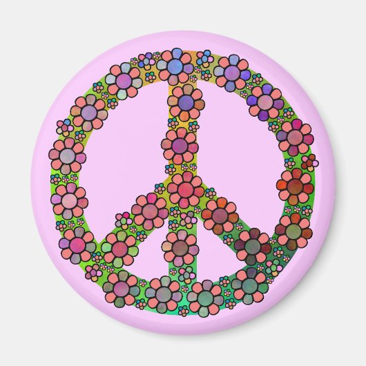 フラワーピース記号のかわいらしフローラ マグネット (正面)