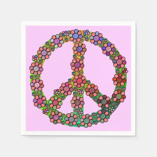 フラワーピース記号のフローラ かわいらし スタンダードカクテルナプキン (正面)