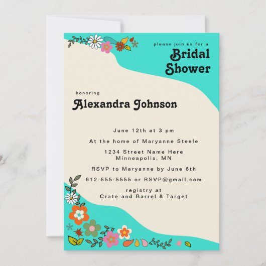 フラワーファンキーパワー70のインスパイアブライダルシャワー 招待状 (正面)