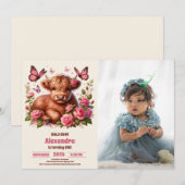 フラワーファーム ホーリーコウ ハイランド 1歳の誕生日 フォト 招待状 (正面/裏面)