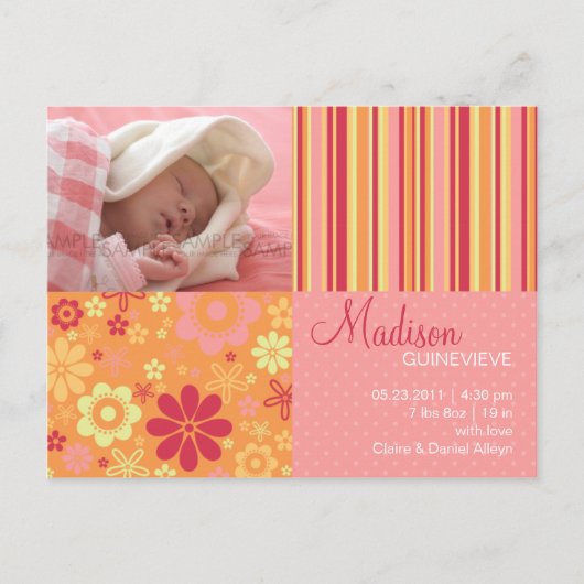 フラワーフィズピンク&オレンジ・ベビー発表 案内ポストカード (正面)