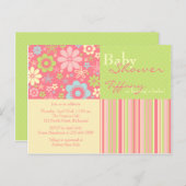 フラワーフィズピンク&グリーン・ベビーシャワー招待状 インビテーションポストカード (正面/裏面)