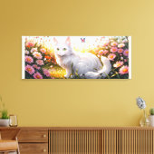 フラワーフィールドに白猫アイアート キャンバスプリント (インサイチュ (リビング))