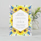 フラワーフィールドウォーターカラーヒマワリ結婚フローラ 箔招待状 (立ち正面)