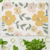 フラワーフィールドフローラ – 明るい黄色とピンク キッチンタオル (折り畳み)