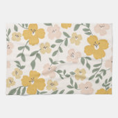フラワーフィールドフローラ – 明るい黄色とピンク キッチンタオル (横)