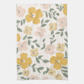 フラワーフィールドフローラ – 明るい黄色とピンク キッチンタオル (縦)